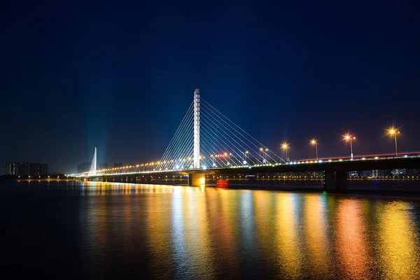 Night View Xixing Bridge Also Known 3Rd Qiantangjiang River Bridge — Stock Photo, Image