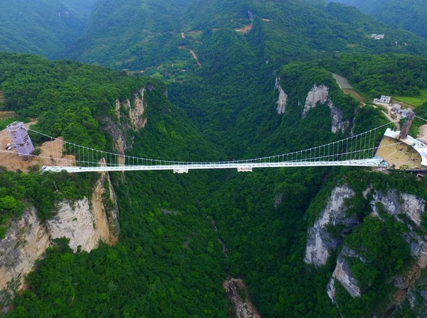 Vue Aérienne Pont Fond Verre Long Élevé Monde Sur Grand — Photo