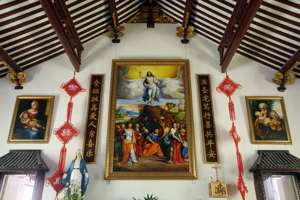 Lukisan Lukisan Ditampilkan Dalam Gereja Katolik Nanqiao Yang Sebelumnya Disebut — Stok Foto