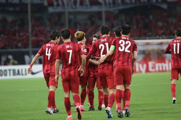 Giocatori Del Sipg Cinese Shanghai Festeggiano Dopo Aver Segnato Gol — Foto Stock