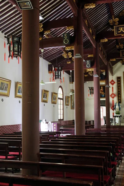 Uma Vista Interior Igreja Católica Nanqiao Anteriormente Chamado Templo Protet — Fotografia de Stock