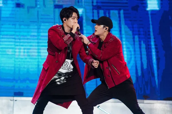 Члени Групи Південнокорейських Хлопчик Got7 Виступити Їхньому Концерті Шанхаї Китай — стокове фото