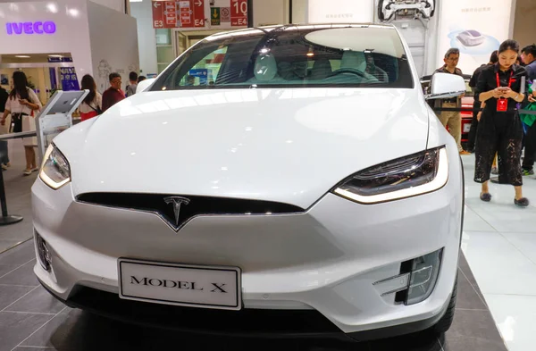 Elektrické Auto Tesla Model Výstavě Během Pekingské Mezinárodní Automobilové Výstavy — Stock fotografie