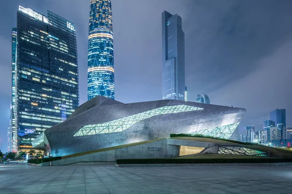 Vista Nocturna Ópera Guangzhou Diseñada Por Arquitecta Iraquí Británica Zaha —  Fotos de Stock