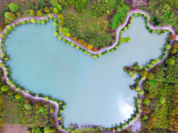 Пташиного Польоту Штучне Озеро Нагадують Китаю Карту Селі Baiyang Lvgang — стокове фото