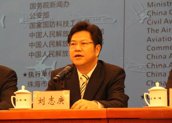 Liu Zhigeng Pak Vice Guvernér Provincie Kuang Tung Hovoří Tiskové — Stock fotografie