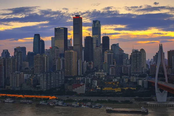 Skyline Yuzhong Peninsula Chongqing World Financial Centre Wfc Second Tallest —  Fotos de Stock