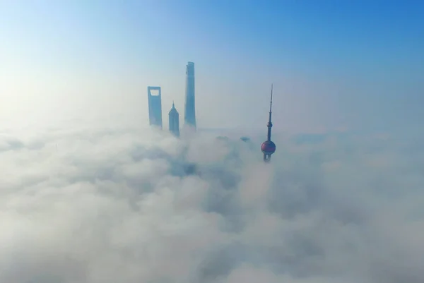 Von Links Das Shanghai World Financial Center Der Jinmao Tower — Stockfoto