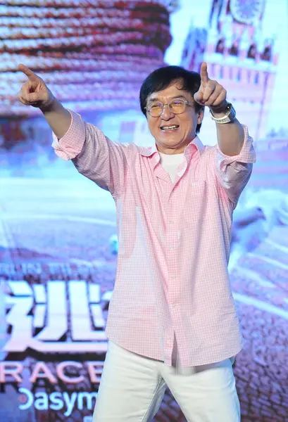 Star Del Kungfu Hong Kong Jackie Chan Partecipa Una Conferenza — Foto Stock