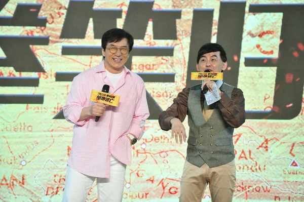 Hong Kong Kungfu Star Jackie Chan Links Nimmt Einer Pressekonferenz — Stockfoto