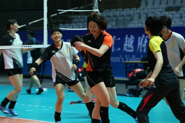 Japanske Spillere Deltar Treningsøkt Kommende Internasjonal Volleyballvennskapskamp Mot Kina Ningbo – stockfoto