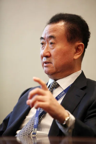 Wang Jianlin Ordförande Wanda Group Besvarar Fråga Intervju Beijing Kina — Stockfoto