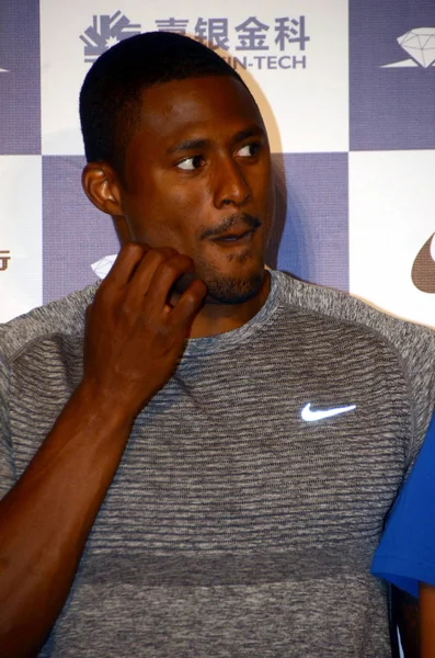 Der Amerikanische Hürdensprinter David Oliver Nimmt Einer Pressekonferenz Der Iaaf — Stockfoto