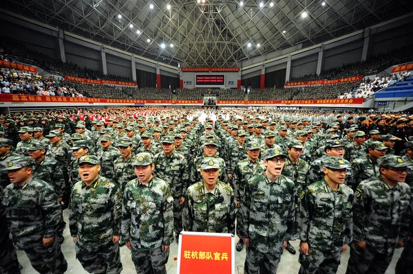 Kínai Pla Népi Felszabadítási Hadsereg Katonák Részt Venni 100 Napos — Stock Fotó