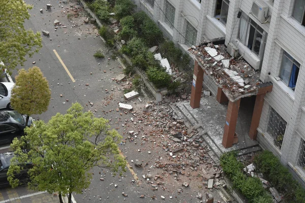 Vista Del Luogo Dell Incidente Dopo Crollo Muro Presso Scuola — Foto Stock