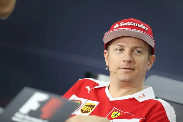 Pilota Finlandese Kimi Raikkonen Della Ferrari Partecipa Una Conferenza Stampa — Foto Stock