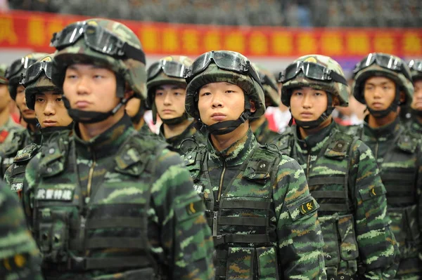 Chinese Pla People Liberation Army Soldiers Assemble 100 Day Countdown — Stock Photo, Image