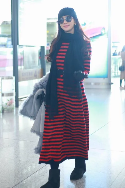 台湾模特兼女演员林志玲于2019年1月17日抵达北京首都国际机场 然后出发 — 图库照片