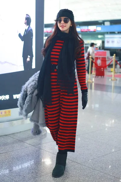 Tajwański Modelka Aktorka Lin Chi Ling Dociera Beijing Capital International — Zdjęcie stockowe