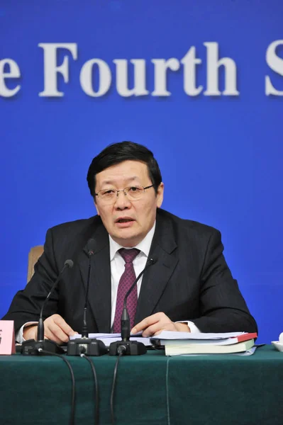 Chinese Minister Finance Lou Jiwei Answers Question Press Conference Fourth — Stock Photo, Image