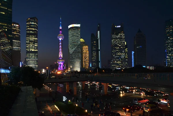 Night View Lujiazui Financial District Oriental Pearl Tower Pink Other — Stock Photo, Image