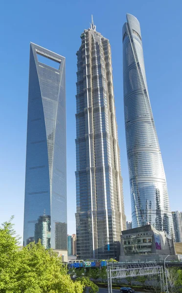 Widok Lewej Shanghai World Financial Center Shanghaj Tower Shanghai Tower — Zdjęcie stockowe