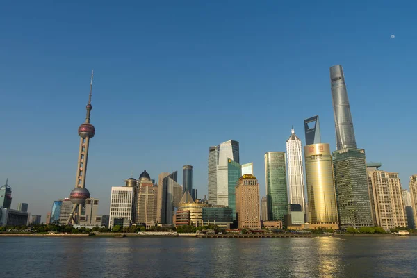 Skyline Хуанпу Річки Lujiazui Фінансового Району Shanghai Вежі Право Найвищих — стокове фото