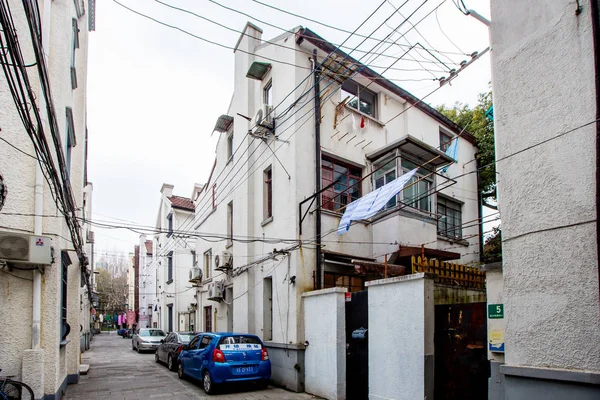 Uma Vista Longo Beco Pista Inglês Bairro Perto Huaihai Road — Fotografia de Stock