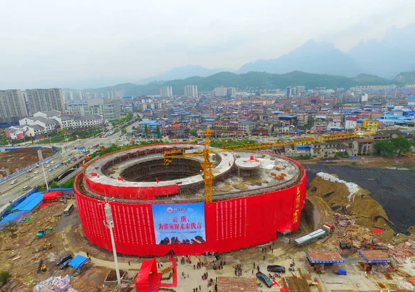 Flyg Foto Världens Största Transparent Kupade Bar Uppbyggnad Zhangjiajie City — Stockfoto