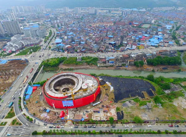 Vista Aérea Maior Bar Transparente Mundo Construção Cidade Zhangjiajie Província — Fotografia de Stock