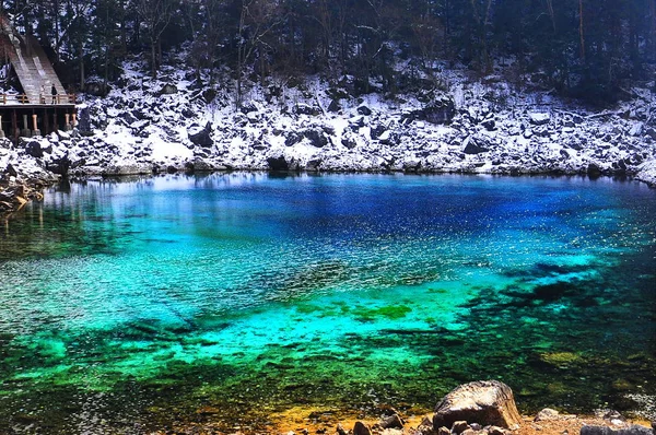 Paisagem Lagoa Cinco Cores Vale Jiuzhaigou Vale Das Nove Aldeias — Fotografia de Stock