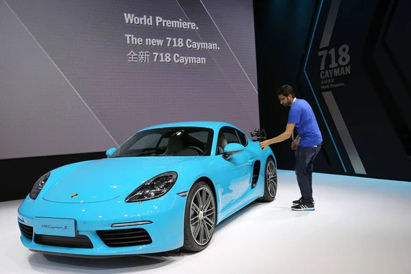 Porsche 718 Cayman Displayen Beijing International Automotive Utställningen Även Känd — Stockfoto