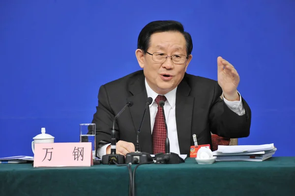 Wan Gang Ministre Chinois Des Sciences Technologie Répond Une Question — Photo