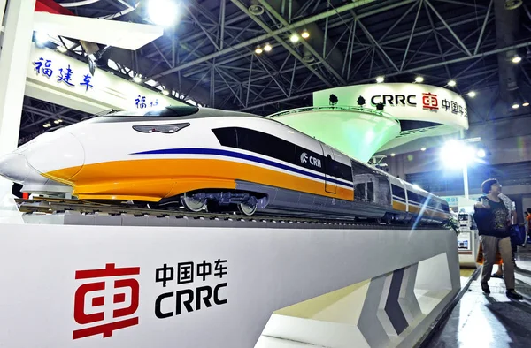 Modelo File Trem Está Exibição Estande Crrc China Railway Rolling — Fotografia de Stock