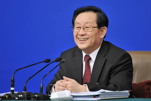 Wan Gang Ministrem Vědy Technologie Číny Reaguje Tiskové Konferenci Pro — Stock fotografie