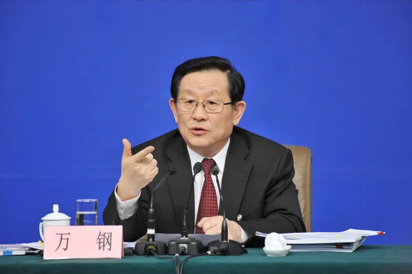 Wan Gang Ministre Chinois Des Sciences Technologie Répond Une Question — Photo