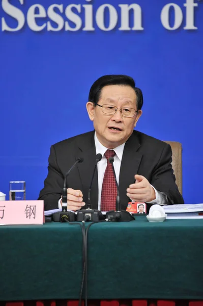 Wan Gang Minister Nauki Technologii Chinach Odpowie Pytanie Konferencji Prasowej — Zdjęcie stockowe