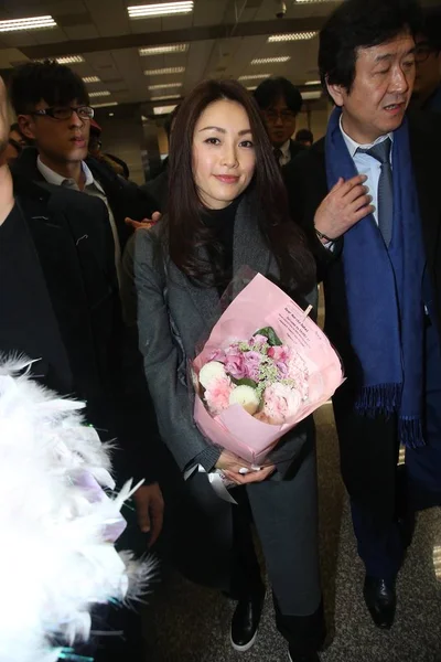 Japanese Singer Actress Noriko Sakai Center Pictured Taipei Songshan Airport — Stock Photo, Image