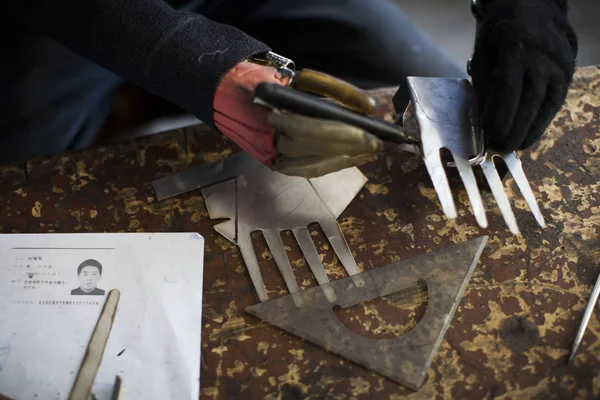 Der Jährige Armlose Bauer Sun Jifa Der Mit Seinen Hausgemachten — Stockfoto