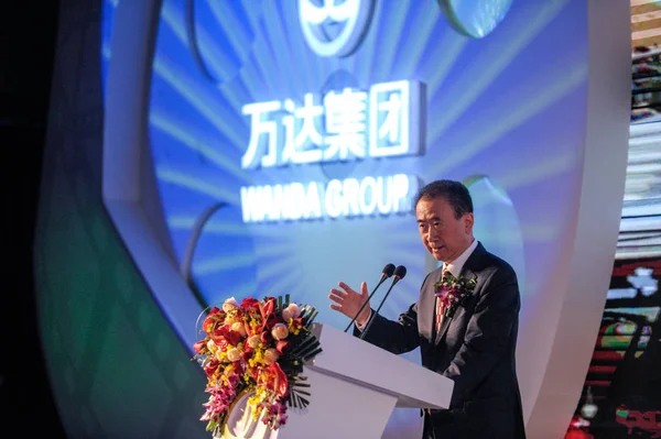 Wang Jianlin Presidente Wanda Group Faz Discurso Uma Cerimônia Assinatura — Fotografia de Stock
