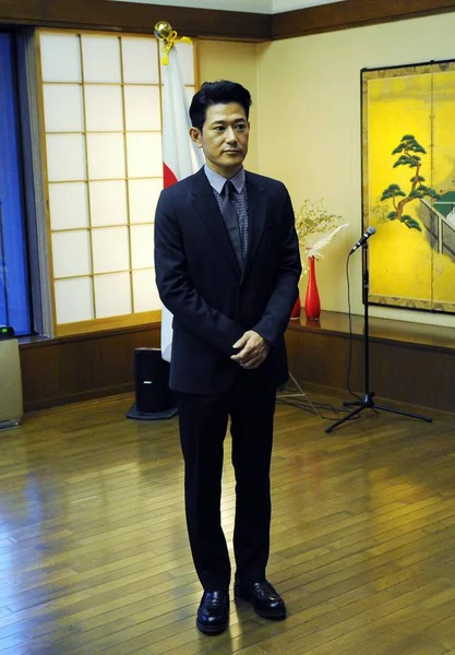 Actor Japonés Koji Yano Posa Durante Una Ceremonia Presentación Del —  Fotos de Stock