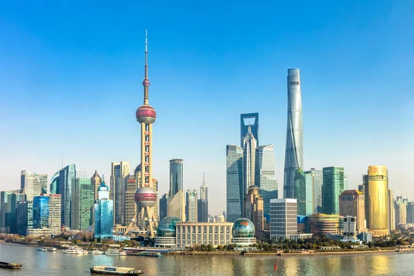Skyline Huangpu River Lujiahei Financial District Oriental Pearl Tower Left — стоковое фото