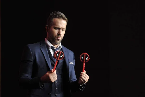 Canadian American Actor Ryan Reynolds Attends China Press Conference His — Stock Photo, Image