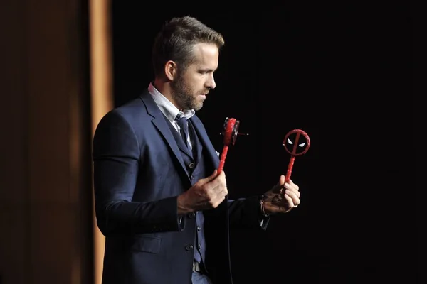 Ator Canadense Americano Ryan Reynolds Participa Conferência Imprensa China Para — Fotografia de Stock