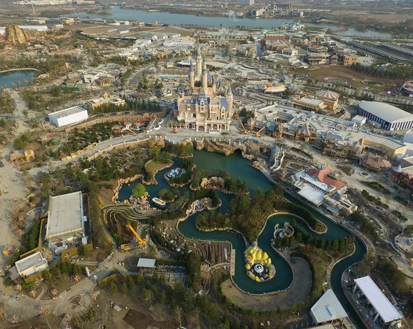 Widok Lotu Ptaka Shanghai Disney Resort Budowie Pudong Szanghaj Chiny — Zdjęcie stockowe