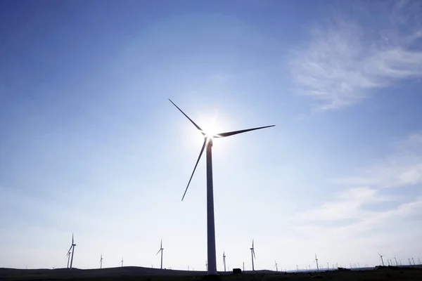 Wind Turbines Whirl Generate Electricity Wind Farm Ulanqab North China — ストック写真