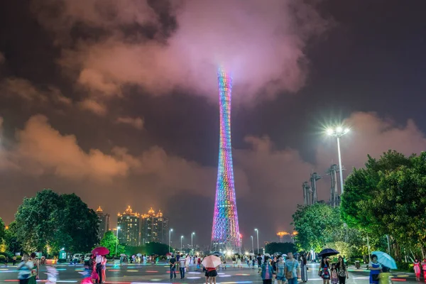 Vista Noturna Torre Cantão Centro Cidade Guangzhou Província Guangdong Sul — Fotografia de Stock