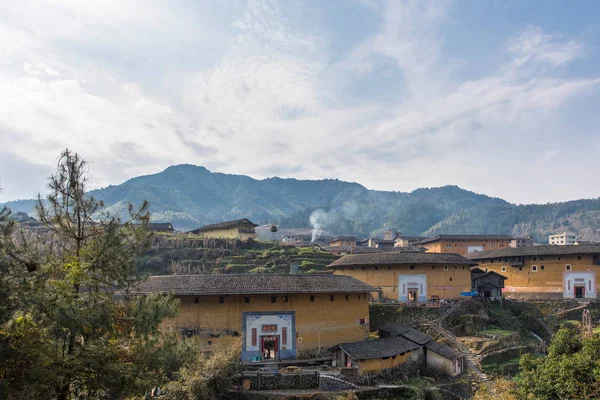 Vista Aglomerado Chuxi Tulou Edifícios Barro Aldeia Chuxi Cidade Xiayang — Fotografia de Stock