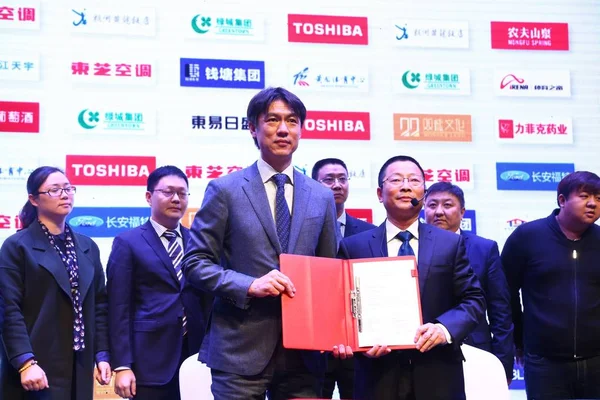 Treinador Futebol Sul Coreano Gerente Hong Myung Frente Esquerda Participa — Fotografia de Stock