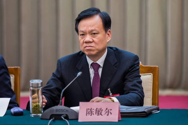 Chen Miner, Secretary of the Guizhou Provincial Committee of the Communist Party of China, attends a panel discussion of the Guizhou delegation during the Fourth Session of the 12th NPC (National People\'s Congress) in Beijing, China, 6 March 2016.